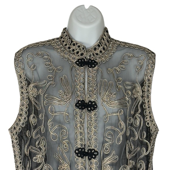 Ming Da Elegant Black Gold Embroidered Sheer Soutache Ribbon Vest Extra Large - Picture 4 of 10